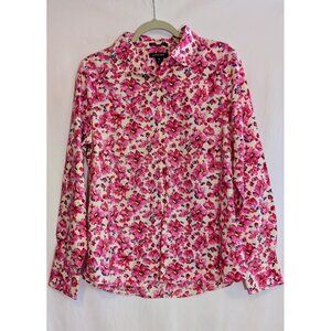 Land’s End “Pink Ikat” Floral Button Down Long Sleeve Women’s Shirt - Sz 10 NWT